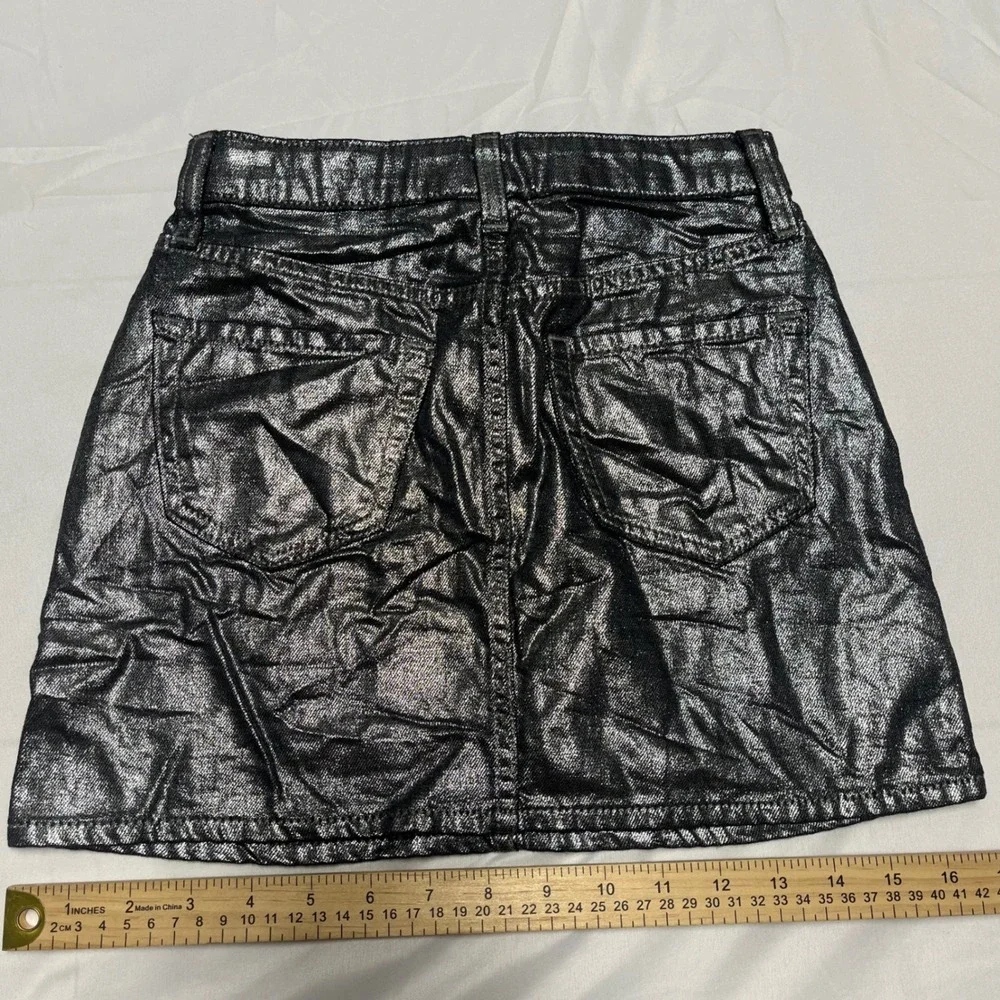 Gap Kids Metallic Silver Denim Mini Skirt Size 10 Adjustable Waist